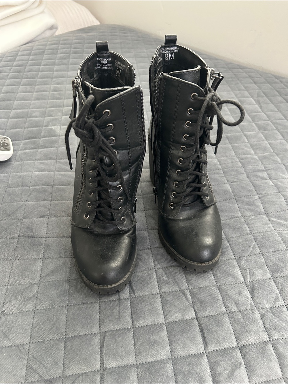 Alia Black Lace-Up Combat Boots with Side Zip